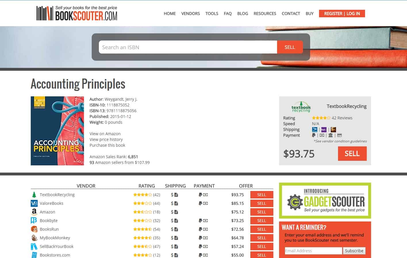 Bookscouter results page